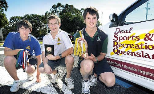 Peter Schuback and Greg Becker, from Hervey Bay High, and Andrew Popovich, from Xavier Catholic College, are avid sportsmen despite hearing difficulties. Peter Schuback and Greg Becker, from Hervey Bay High, and Andrew Popovich, from Xavier Catholic College, are avid sportsmen despite hearing difficulties.